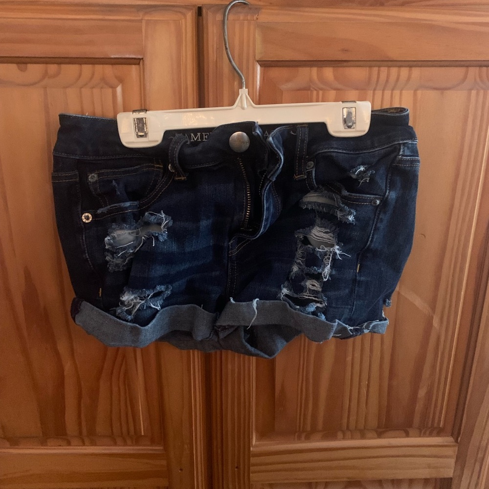 Dark Wash American Eagle Distressed High Rise Jean Shorts